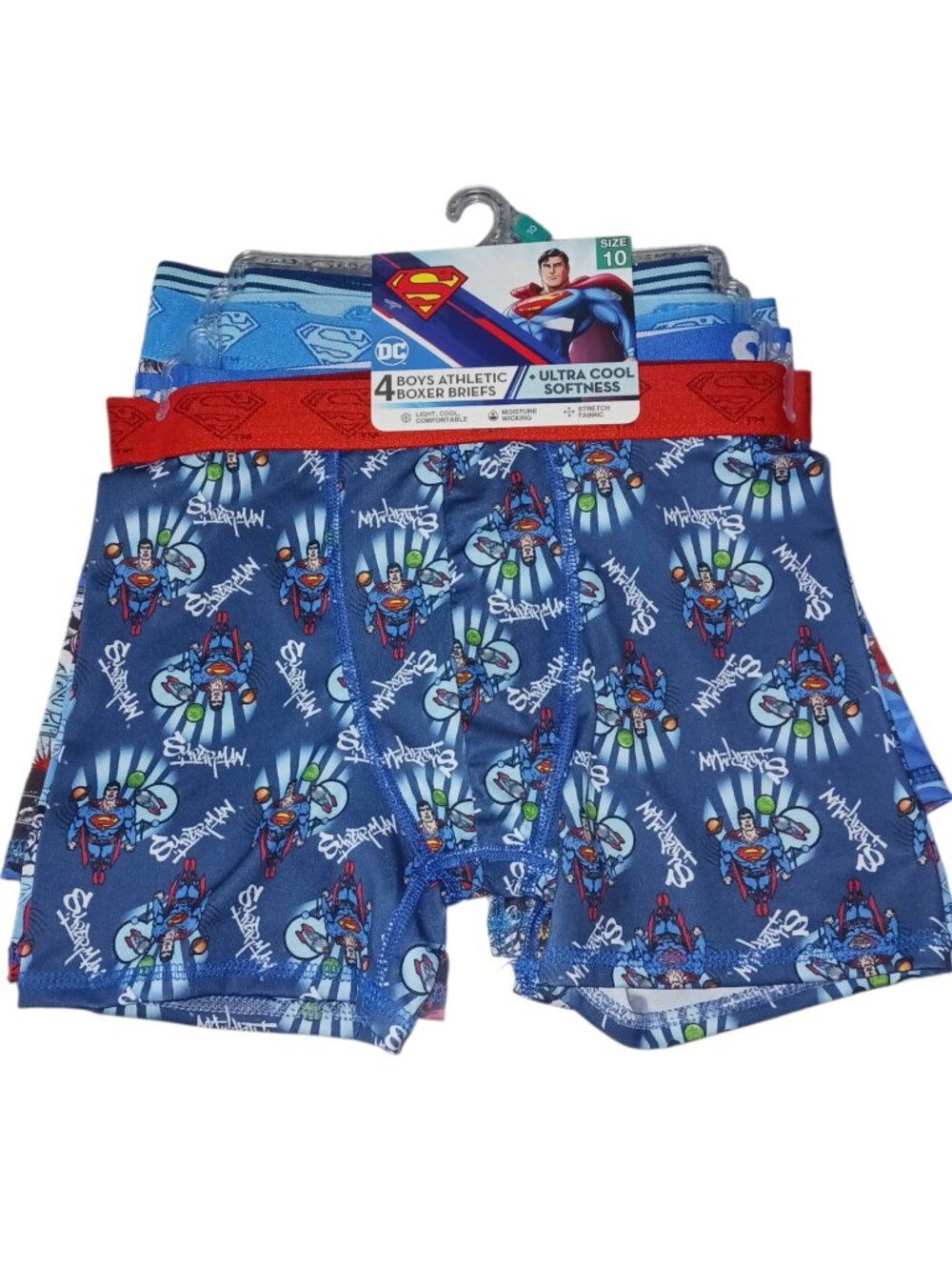 NWT DC Comics Superman Boys Athletic Boxer Briefs 4-Pack Size 10